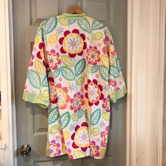 Ricki and Richi Women's M Cotton Floral Patterned Green Trim Short Robe - Picture 6 of 6